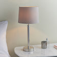 Lacona Solstice 1Lt Indoor Table Lamp In Bright Nickel Plate & Mink Fabric Finish - Lacona Home 