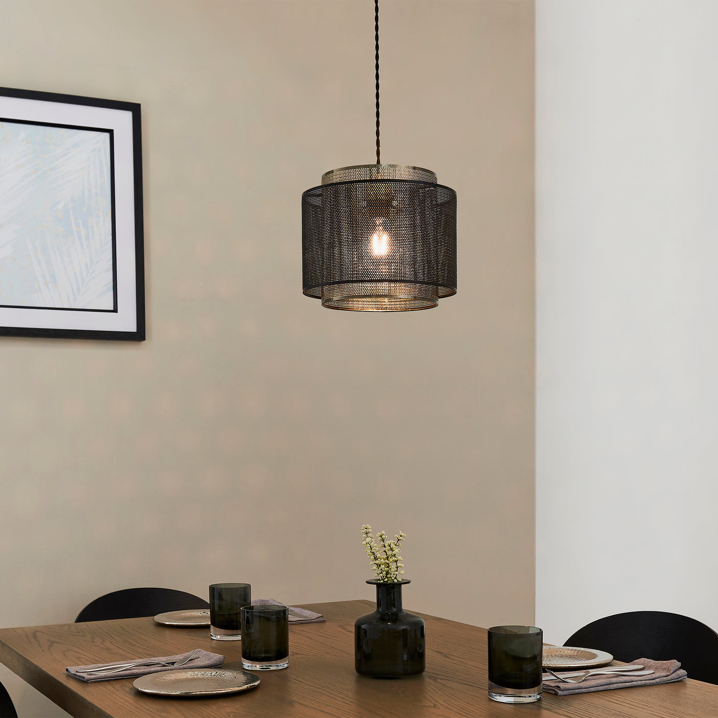 Lacona Nexus 1Lt Indoor Pendant Easyfit In Matt Black & Antique Brass Plate Finish - Lacona Home 