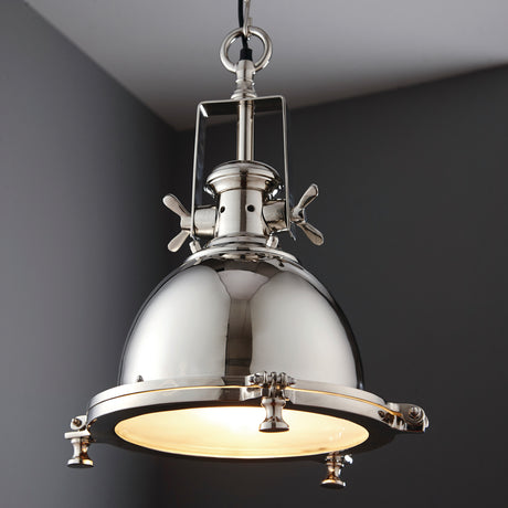 Lacona Flintshire 1Lt Indoor Pendant Light In Bright Nickel Plate & Sandblasted Glass Finish - Lacona Home 