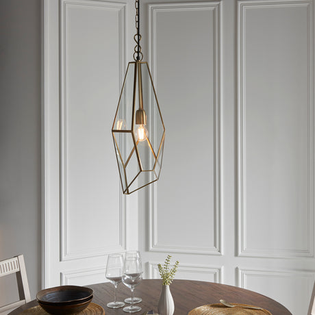 Lacona Ivory 1Lt Indoor Pendant Light In Antique Brass Plate & Clear Glass Finish - Lacona Home 