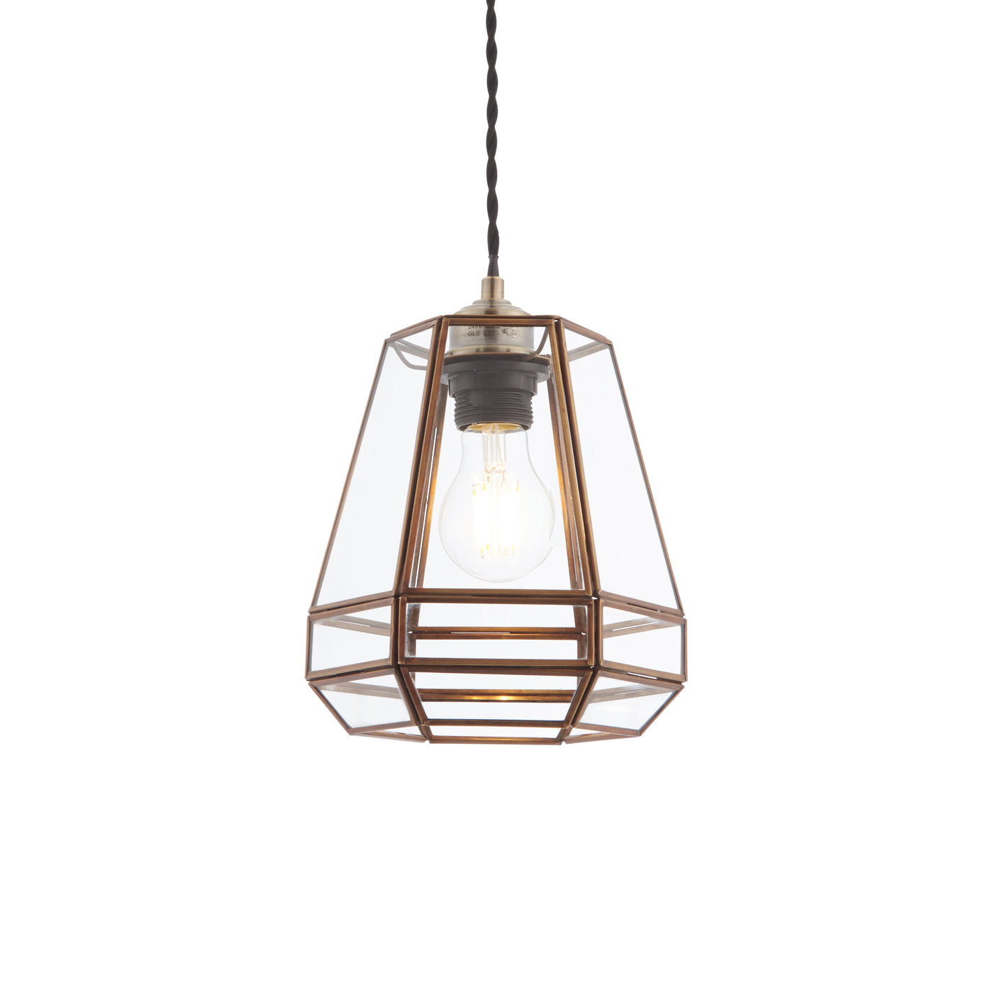 Lacona Stronghold 1Lt Indoor Pendant Easyfit In Antique Solid Brass & Clear Glass Finish - Lacona Home 