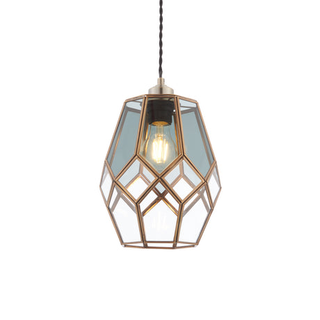 Lacona Ridgeway 1Lt Indoor Pendant Easyfit In Antique Solid Brass & Clear/Smoked Glass Finish - Lacona Home 