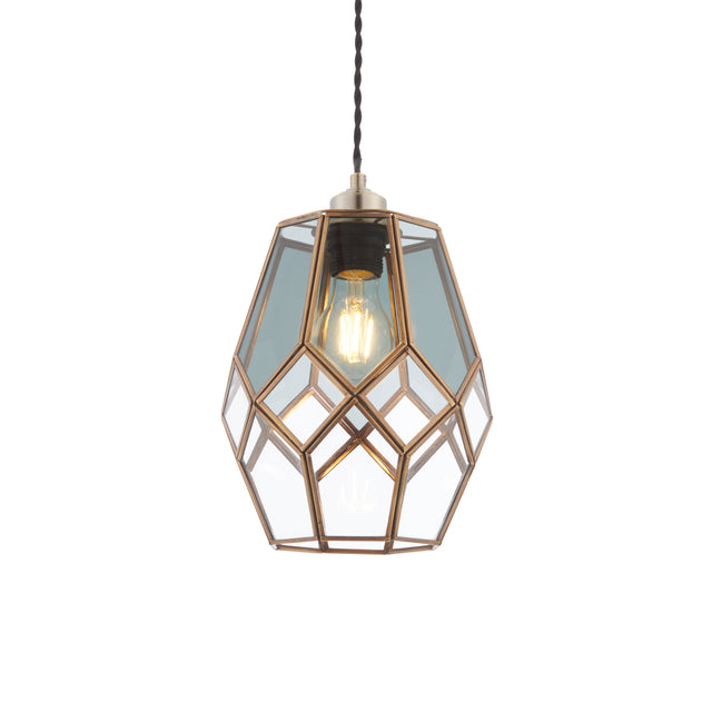 Lacona Ridgeway 1Lt Indoor Pendant Easyfit In Antique Solid Brass & Clear/Smoked Glass Finish - Lacona Home 