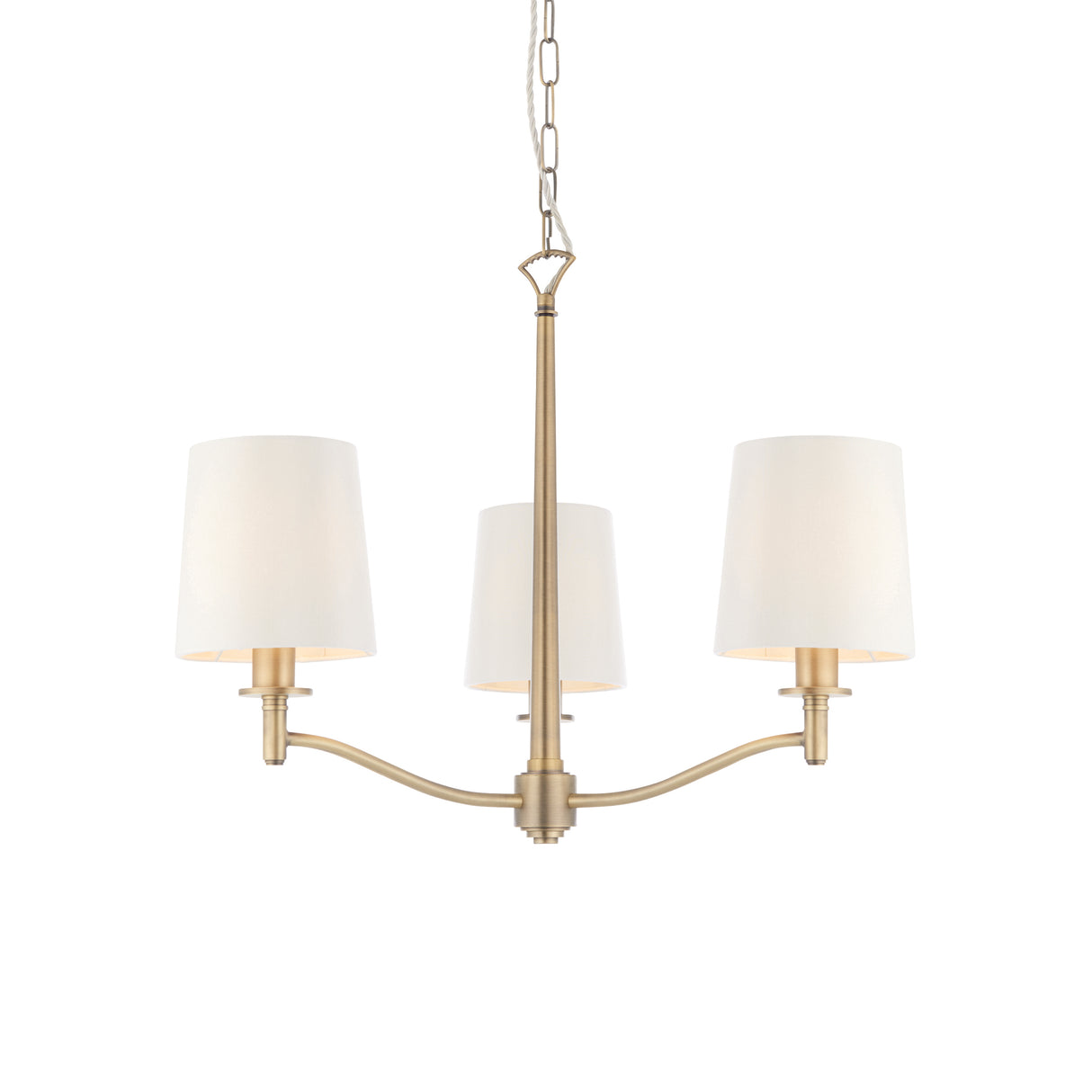 Lacona Abruzzo 3Lt Indoor Pendant Light In Matt Antique Brass Plate & Vintage White Fabric Finish - Lacona Home 