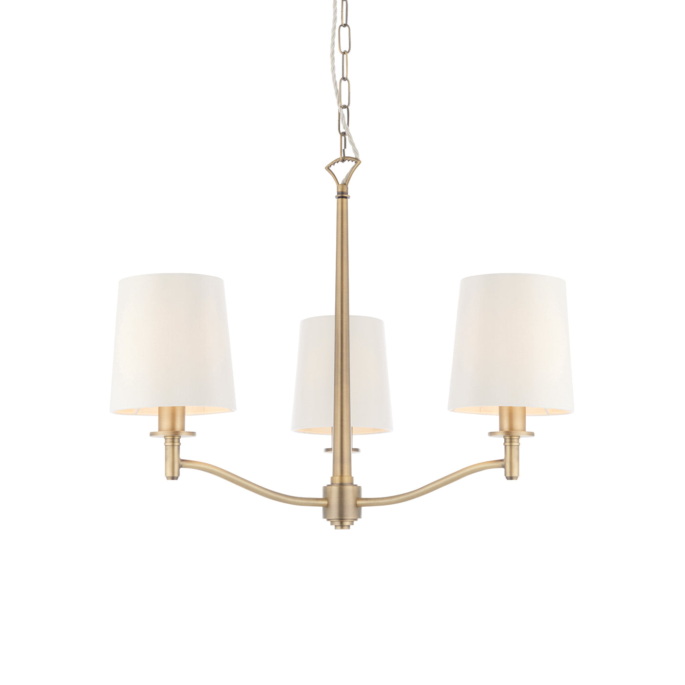 Lacona Abruzzo 3Lt Indoor Pendant Light In Matt Antique Brass Plate & Vintage White Fabric Finish - Lacona Home 