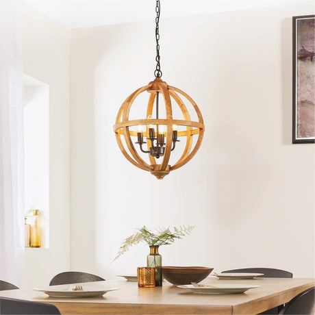 Lacona Lagoon 4Lt Indoor Pendant Light In Mango Wood & Dark Bronze Paint Finish - Lacona Home 