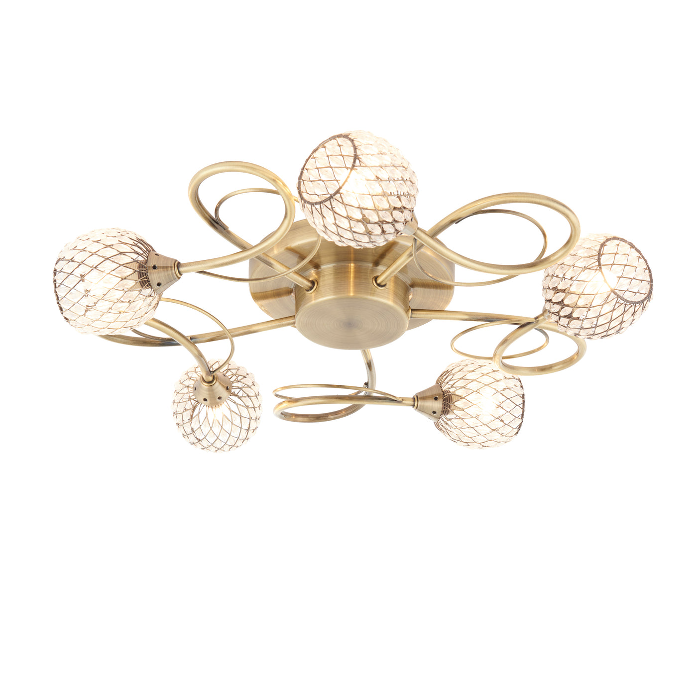 Lacona Aurelia 5Lt Indoor Semi Flush Light In Antique Brass Plate With Clear Glass & Antique Brass Wire Finish - Lacona Home 