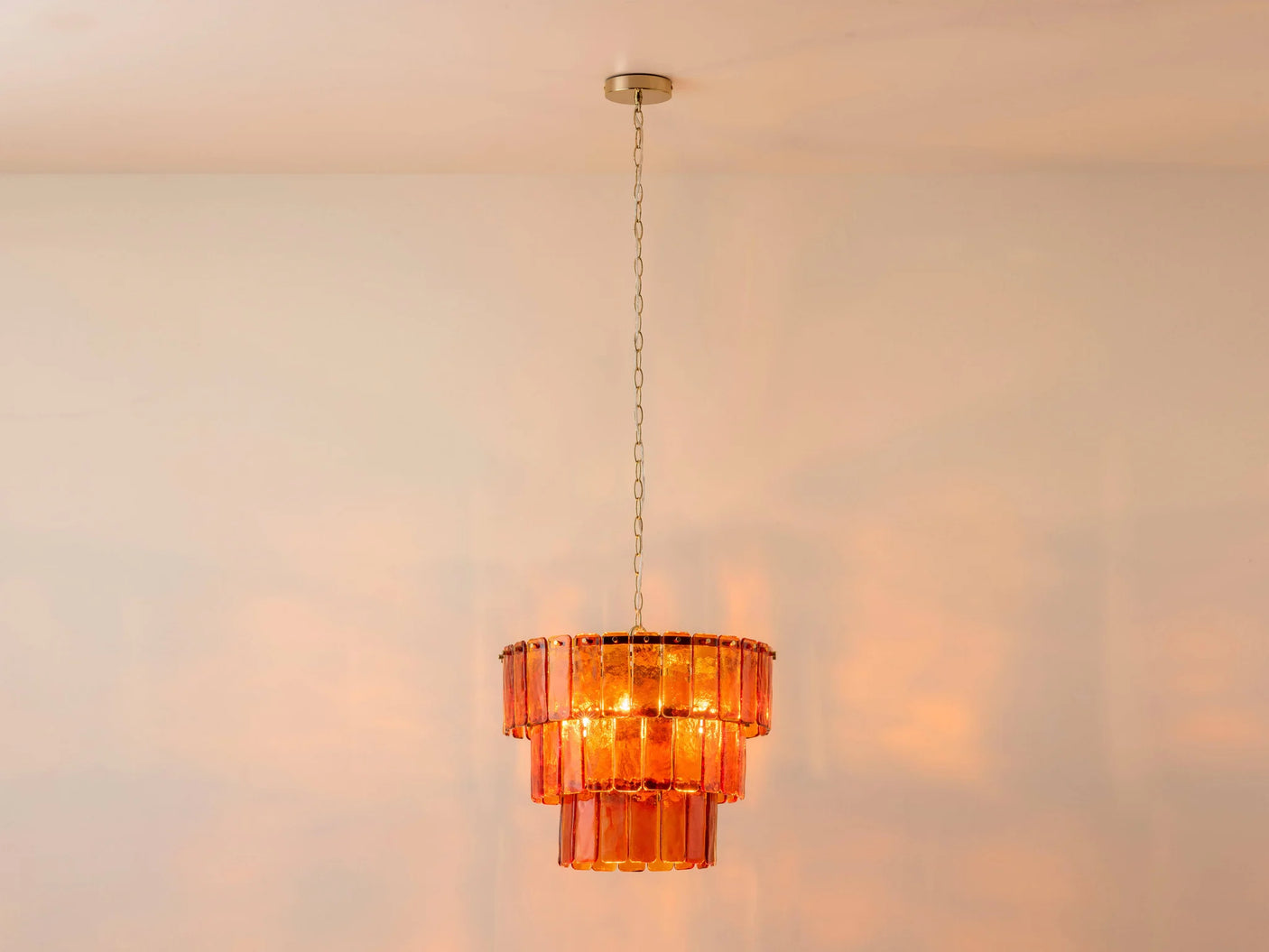 houseof. Amber Glass Lady Fingers Chandelier in Brass & Amber