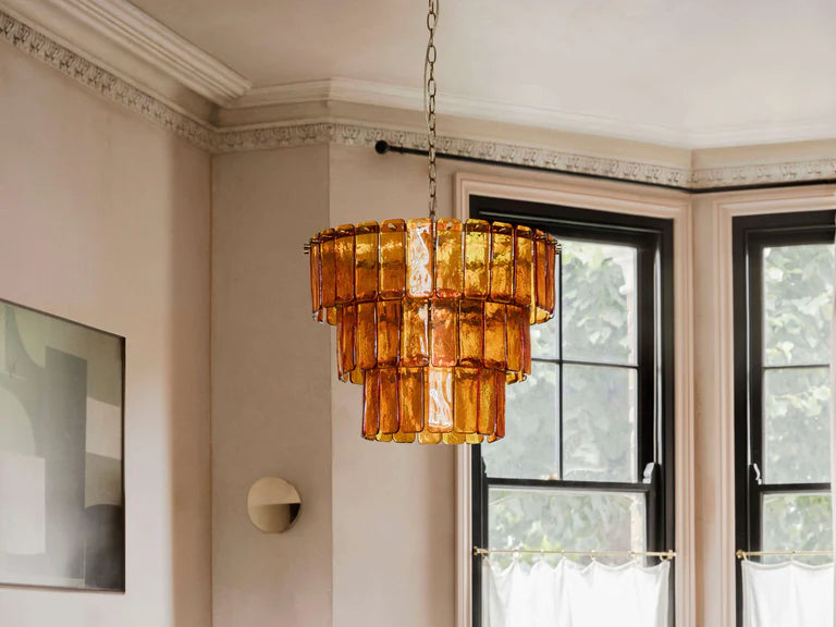 houseof. Amber Glass Lady Fingers Chandelier in Brass & Amber