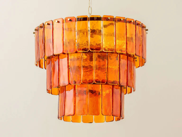 houseof. Amber Glass Lady Fingers Chandelier in Brass & Amber