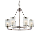 Lacona Westbrook 6Lt Indoor Pendant Light In Bright Nickel Plate & Ribbed Bubble Glass Finish - Lacona Home 