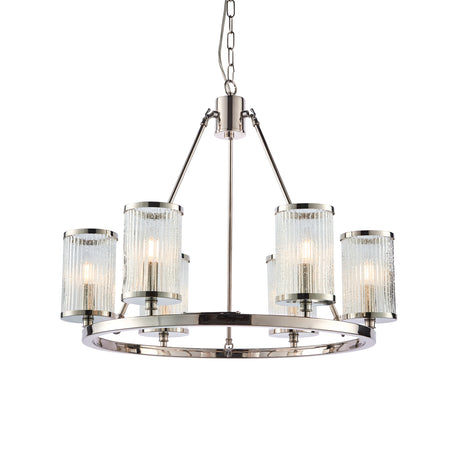 Lacona Westbrook 6Lt Indoor Pendant Light In Bright Nickel Plate & Ribbed Bubble Glass Finish - Lacona Home 