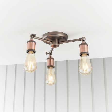 Lacona Helios 3Lt Indoor Semi Flush Light In Aged Pewter & Aged Copper Plate Finish - Lacona Home 