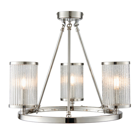 Lacona Westbrook 3Lt Indoor Semi Flush Light In Bright Nickel Plate & Ribbed Bubble Glass Finish - Lacona Home 