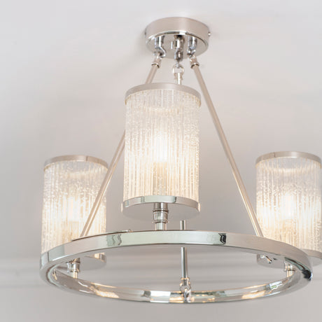 Lacona Westbrook 3Lt Indoor Semi Flush Light In Bright Nickel Plate & Ribbed Bubble Glass Finish - Lacona Home 