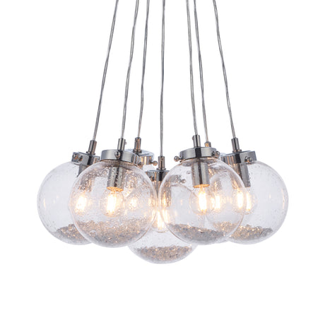 Lacona Marina 7Lt Indoor Pendant Light In Chrome Plate & Clear Glass With Bubbles Finish - Lacona Home 