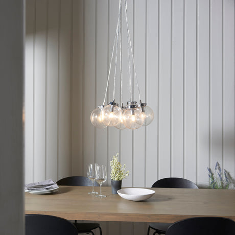 Lacona Marina 7Lt Indoor Pendant Light In Chrome Plate & Clear Glass With Bubbles Finish - Lacona Home 