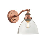 Lacona Hanley 1Lt Indoor Wall Light In Aged Copper Plate & Clear Glass Finish - Lacona Home 