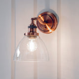 Lacona Hanley 1Lt Indoor Wall Light In Aged Copper Plate & Clear Glass Finish - Lacona Home 