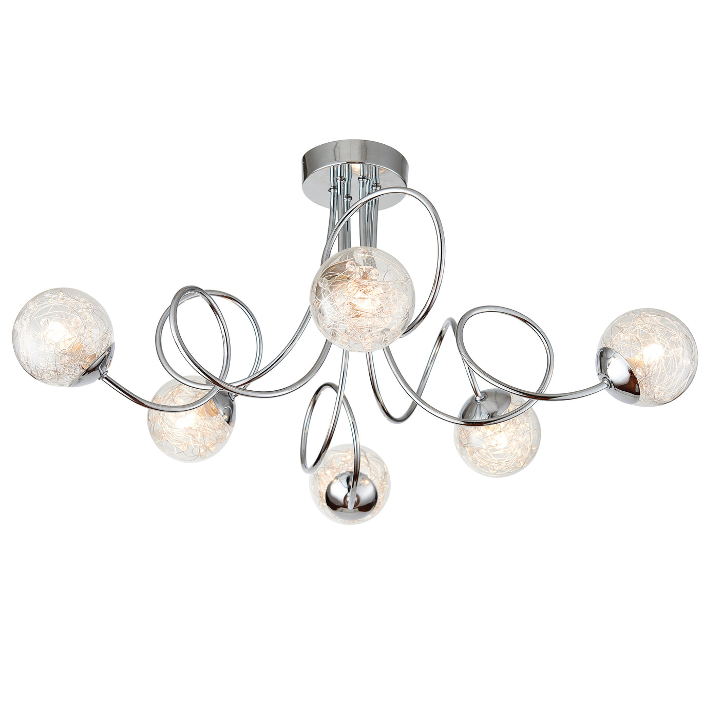 Lacona Aureate 6Lt Indoor Semi Flush Light In Chrome Plate & Clear Glass With Chrome Beaded Wire Finish - Lacona Home 