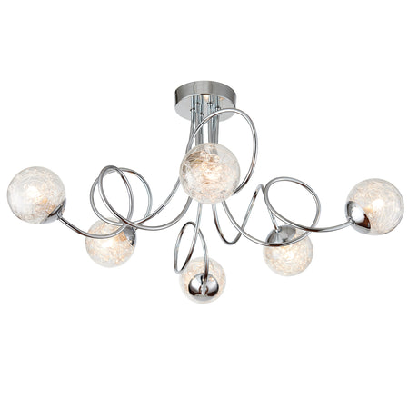 Lacona Aureate 6Lt Indoor Semi Flush Light In Chrome Plate & Clear Glass With Chrome Beaded Wire Finish - Lacona Home 