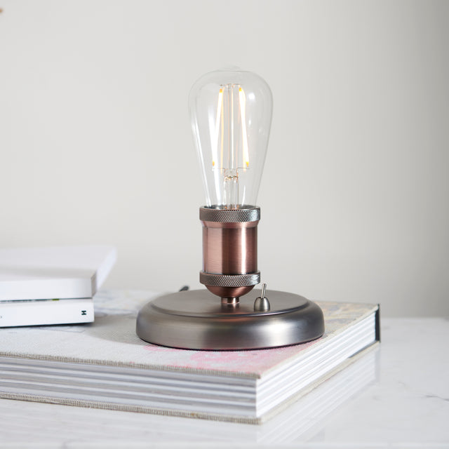 Lacona Helios 1Lt Indoor Table Lamp In Aged Pewter & Aged Copper Plate Finish - Lacona Home 