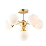 Lacona Olivier 6Lt Indoor Semi Flush Light In Satin Brass Plate & Gloss White Glass Finish - Lacona Home 