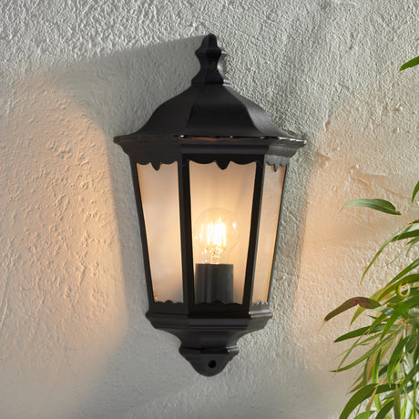 Lacona Bridgeford 1Lt Outdoor Wall Light In Matt Black & Clear Glass Finish - Lacona Home 