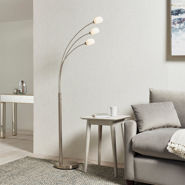 Lacona Jasmine 3Lt Indoor Floor Lamp In Satin Nickel Plate & White Glass Finish - Lacona Home 