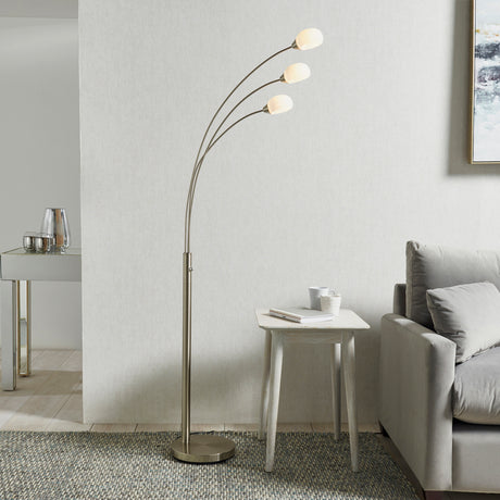 Lacona Jasmine 3Lt Indoor Floor Lamp In Satin Nickel Plate & White Glass Finish - Lacona Home 