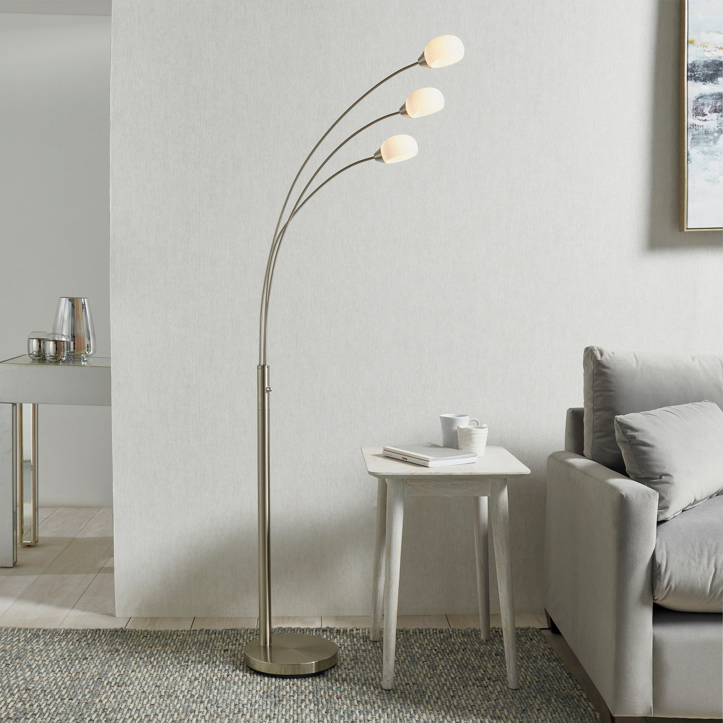 Lacona Jasmine 5Lt Indoor Floor Lamp In Satin Nickel Plate & White Glass Finish - Lacona Home 