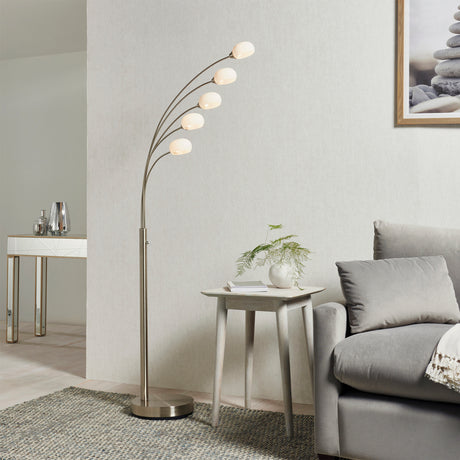 Lacona Jasmine 5Lt Indoor Floor Lamp In Satin Nickel Plate & White Glass Finish - Lacona Home 