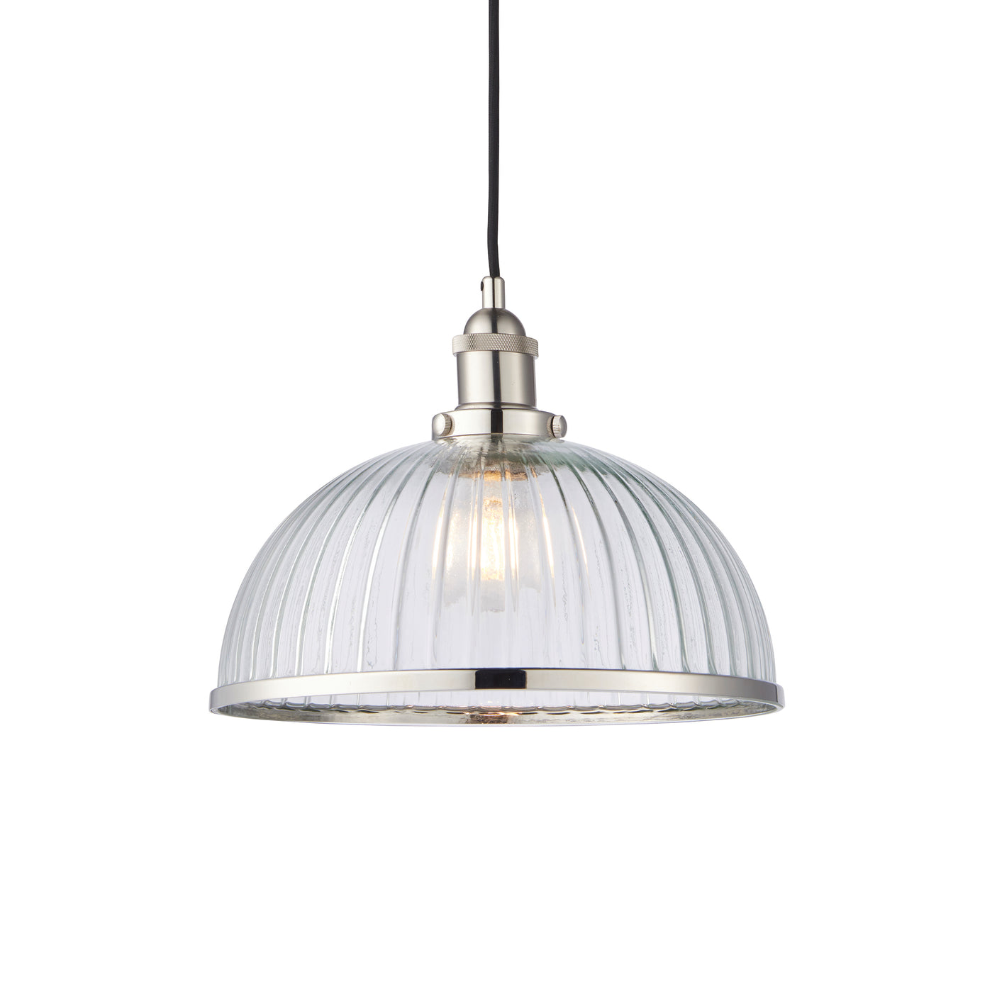 Lacona Hanley 1Lt Indoor Pendant Light In Bright Nickel Plate & Clear Ribbed Glass Finish - Lacona Home 