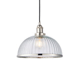 Lacona Hanley 1Lt Indoor Pendant Light In Bright Nickel Plate & Clear Ribbed Glass Finish - Lacona Home 