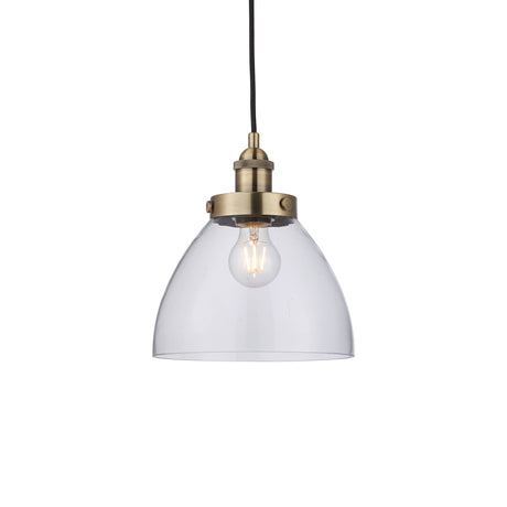 Lacona Hanley 1Lt Indoor Pendant Light In Antique Brass Plate & Clear Glass Finish - Lacona Home 