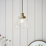 Lacona Hanley 1Lt Indoor Pendant Light In Antique Brass Plate & Clear Glass Finish - Lacona Home 