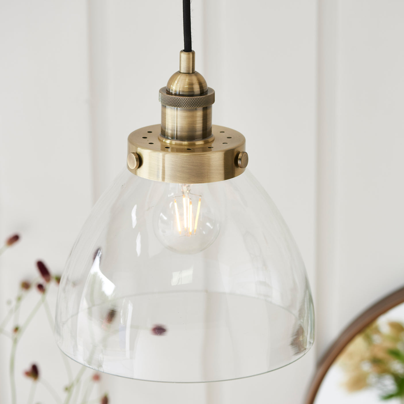 Lacona Hanley 1Lt Indoor Pendant Light In Antique Brass Plate & Clear Glass Finish - Lacona Home 