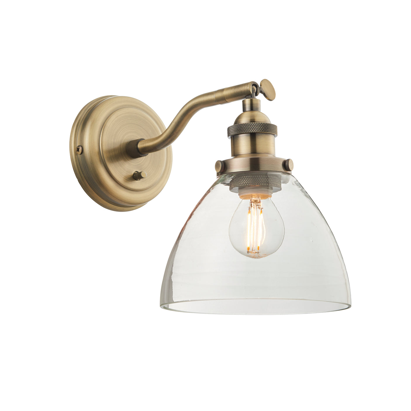 Lacona Hanley 1Lt Indoor Wall Light In Antique Brass Plate & Clear Glass Finish - Lacona Home 