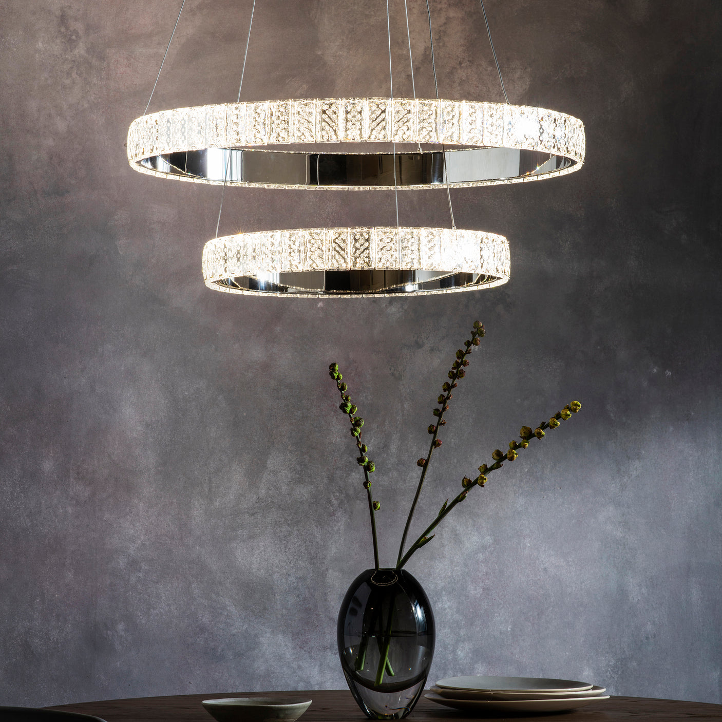 Lacona Talazek 2Lt Indoor Pendant Light In Chrome Plate & Clear Crystal Finish - Lacona Home 