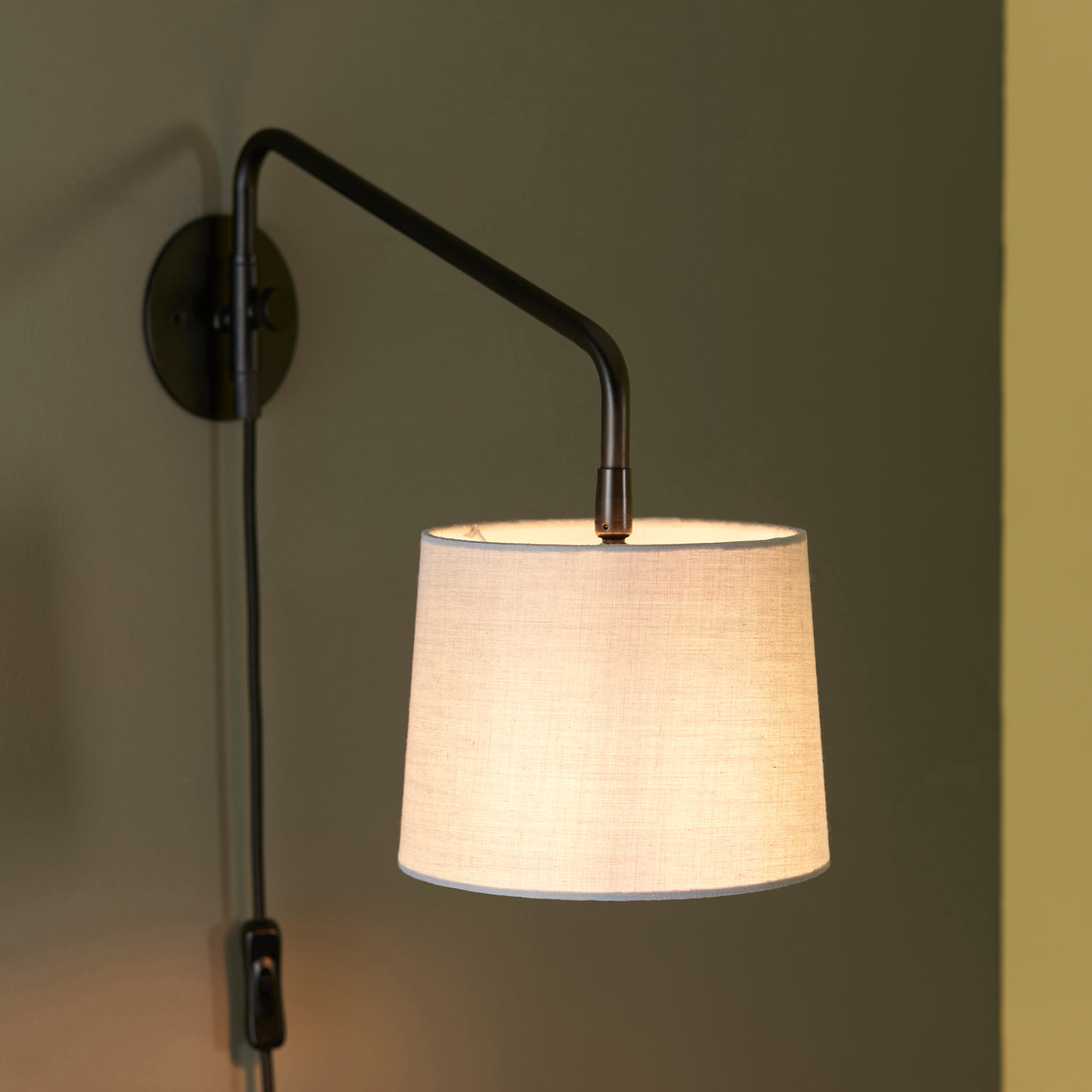 Lacona Carrington 1Lt Indoor Wall Light In Matt Black & Light Grey Fabric Finish - Lacona Home 