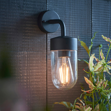 Lacona Polaris 1Lt Outdoor Wall Light In Textured Matt Black & Clear Glass Finish - Lacona Home 