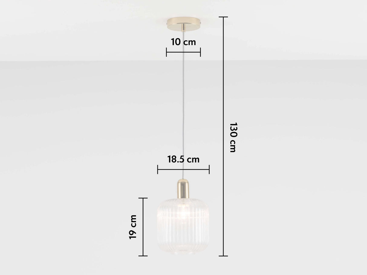 houseof. Ribbed Clear Glass Shade Pendant in Brass & Clear