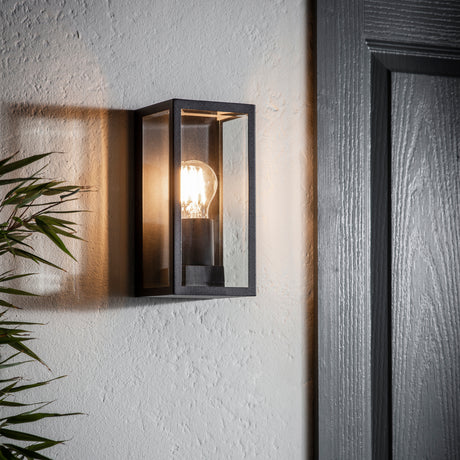 Lacona Oxbridge 1Lt Outdoor Wall Light In Matt Black & Clear Glass Finish - Lacona Home 