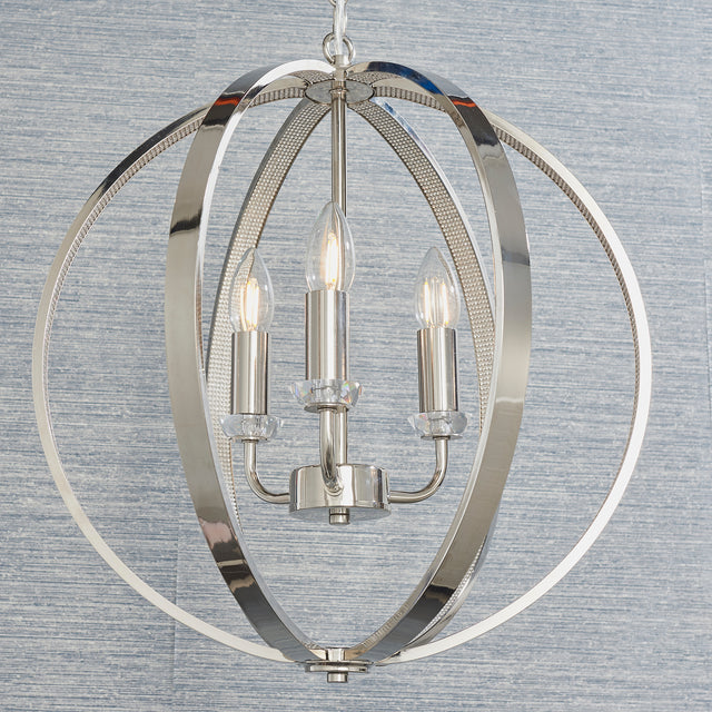 Lacona Luxe 3Lt Indoor Pendant Light In Bright Nickel Plate With Clear Crystal & Faceted Acrylic Finish - Lacona Home 