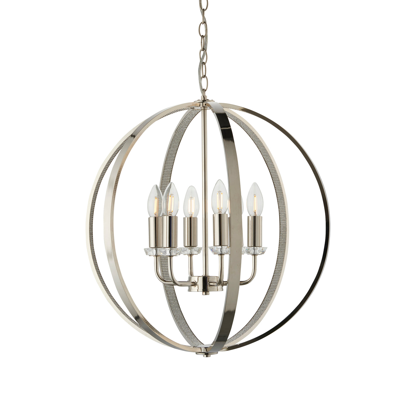 Lacona Luxe 6Lt Indoor Pendant Light In Bright Nickel Plate With Clear Crystal & Faceted Acrylic Finish - Lacona Home 