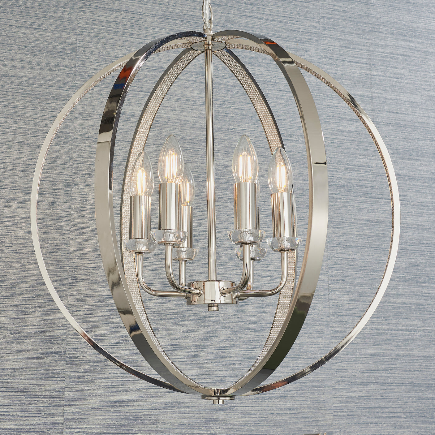 Lacona Luxe 6Lt Indoor Pendant Light In Bright Nickel Plate With Clear Crystal & Faceted Acrylic Finish - Lacona Home 