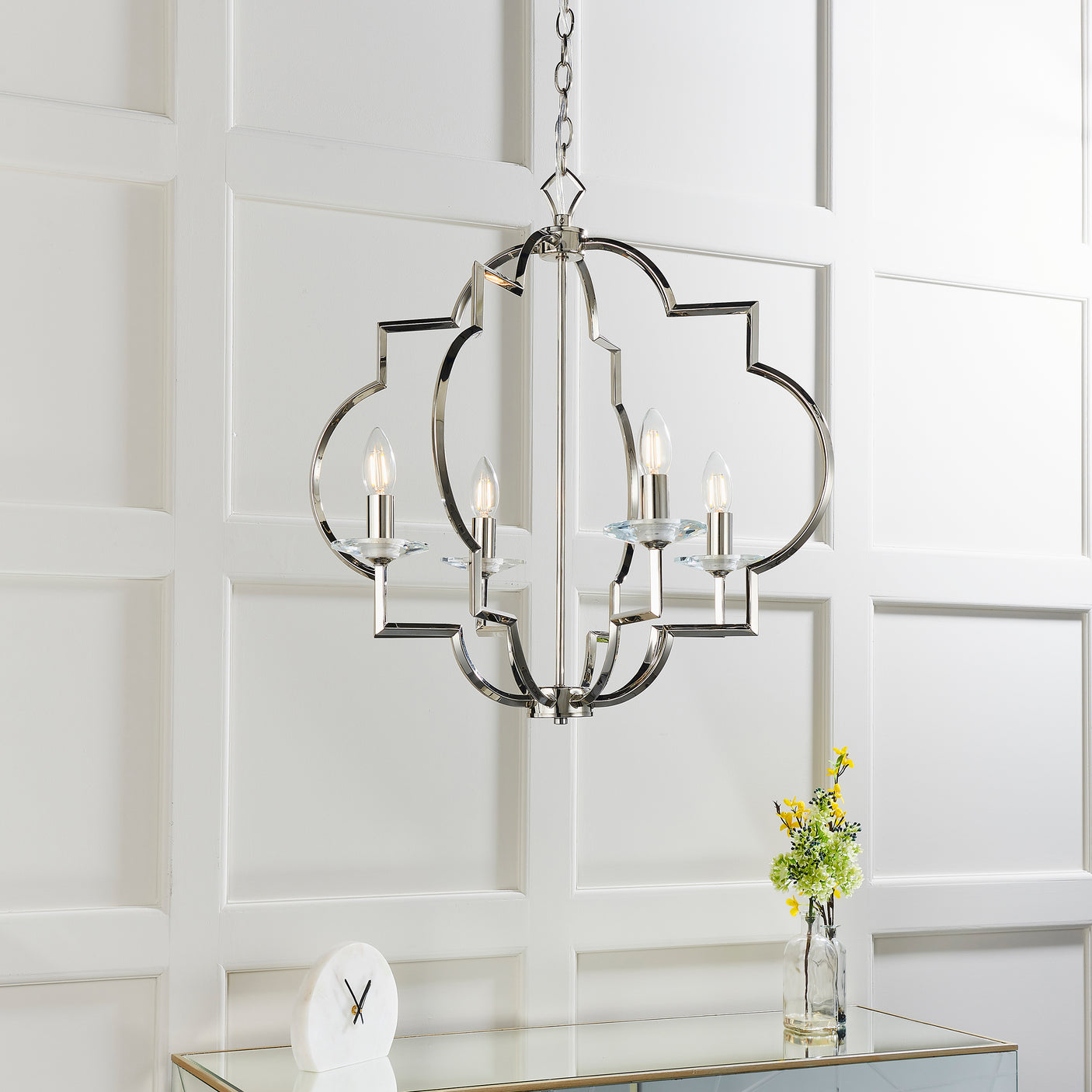 Lacona Festoon 4Lt Indoor Pendant Light In Polished Nickel Plate & Clear Crystal Finish - Lacona Home 