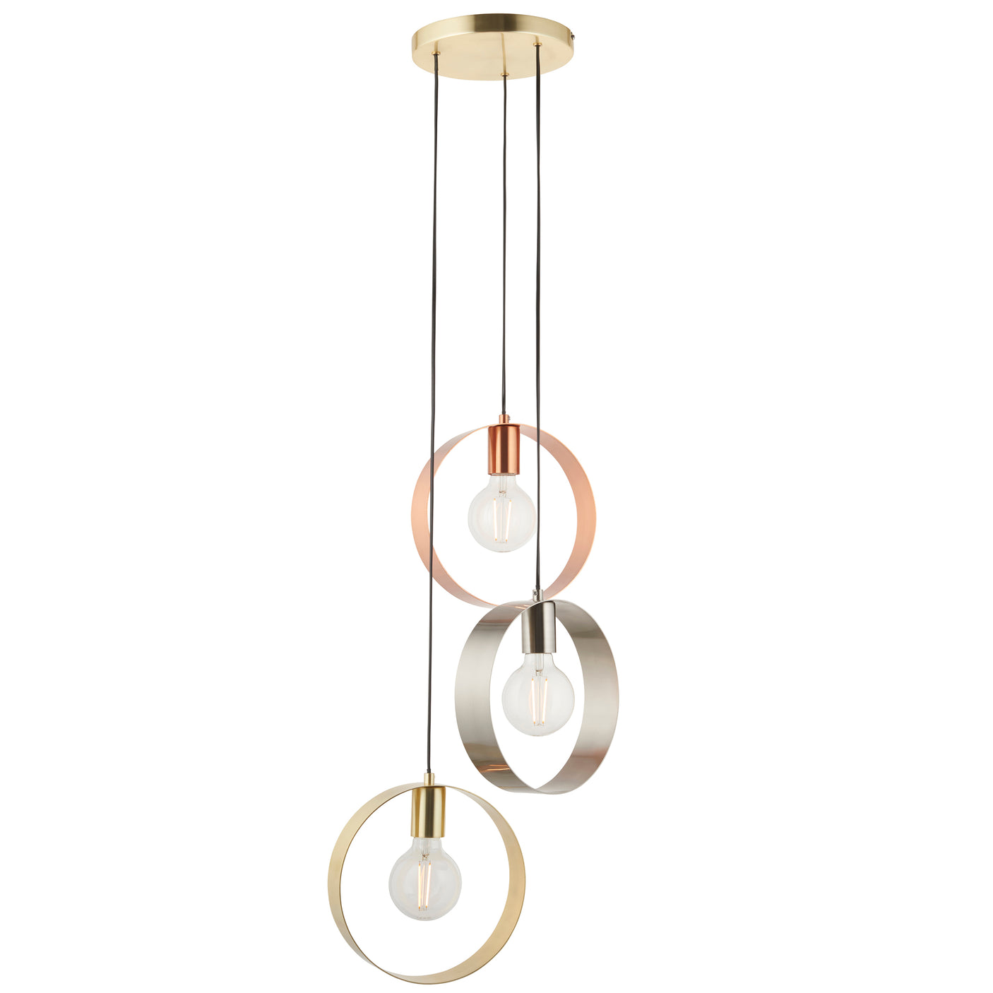 Lacona Circlet 3Lt Indoor Pendant Light In Brushed Brass, Nickel & Copper Plate Finish - Lacona Home 