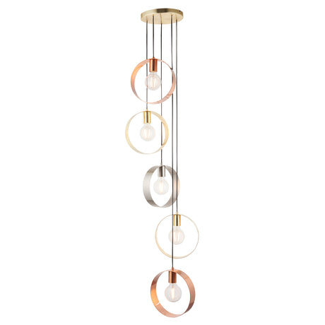 Lacona Circlet 5Lt Indoor Pendant Light In Brushed Brass, Nickel & Copper Plate Finish - Lacona Home 