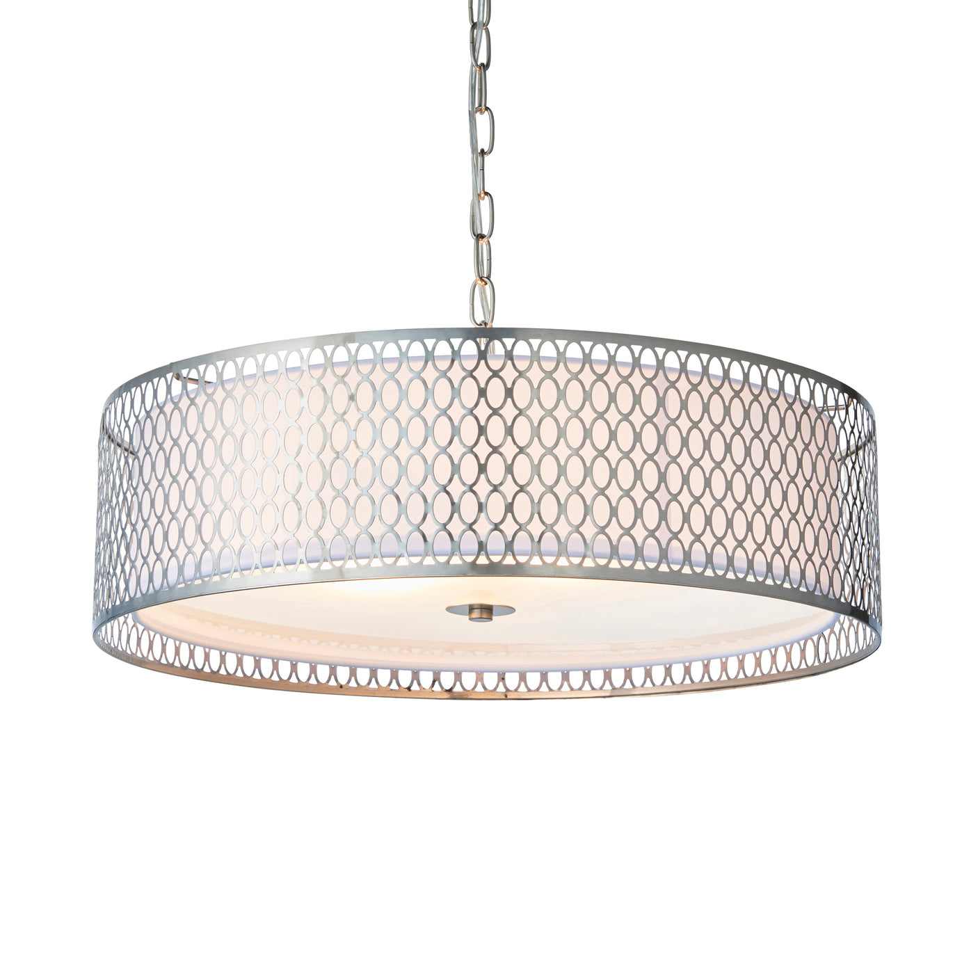 Lacona Corvus 3Lt Indoor Pendant Light In Satin Nickel Plate, White Fabric & Frosted Glass Finish - Lacona Home 